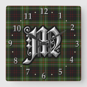 Relógio Quadrado Clan MacDiarmid - Letra M Monograma - Vestido Tart