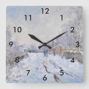 Relógio Quadrado Claude Monet - Cena de neve em Argenteuil