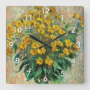 Relógio Quadrado Claude Monet - Flores de Alcachofra de Jerusalém