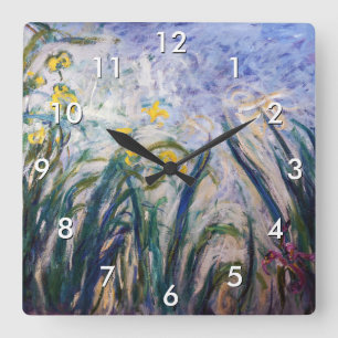 Relógio Quadrado Claude Monet - Íris Amarelas e Roxas