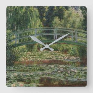 Relógio Quadrado Claude Monet Japonês Pegbridge & Water Lily Piscin