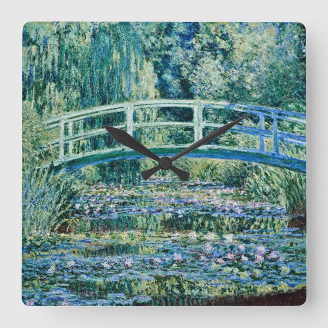 Relógio Quadrado Claude Monet - Lírios De Água E Ponte Japonesa (Frente)