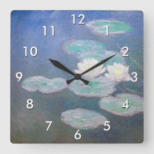 Relógio Quadrado Claude Monet - Nenúfares, Efeito da Noite
