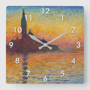 Relógio Quadrado Claude Monet - San Giorgio Maggiore ao Crepúsculo