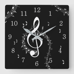 Relógio Quadrado Clima G Clef White Music on Black