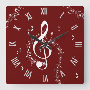 Relógio Quadrado Climactic G Clef Music Red Roman Numerals