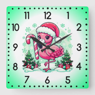 Relógio Quadrado Clipe de Sublimação do Flamingo de Natal