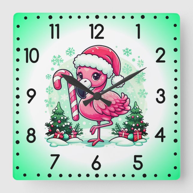 Relógio Quadrado Clipe de Sublimação do Flamingo de Natal (Frente)