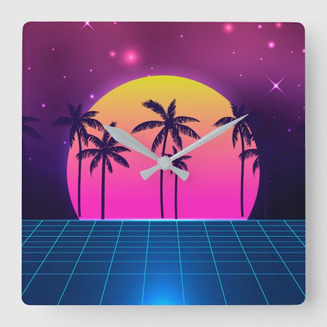 Relógio Quadrado Clock da Parede Retro-Futurística do Estilo de ano (Frente)