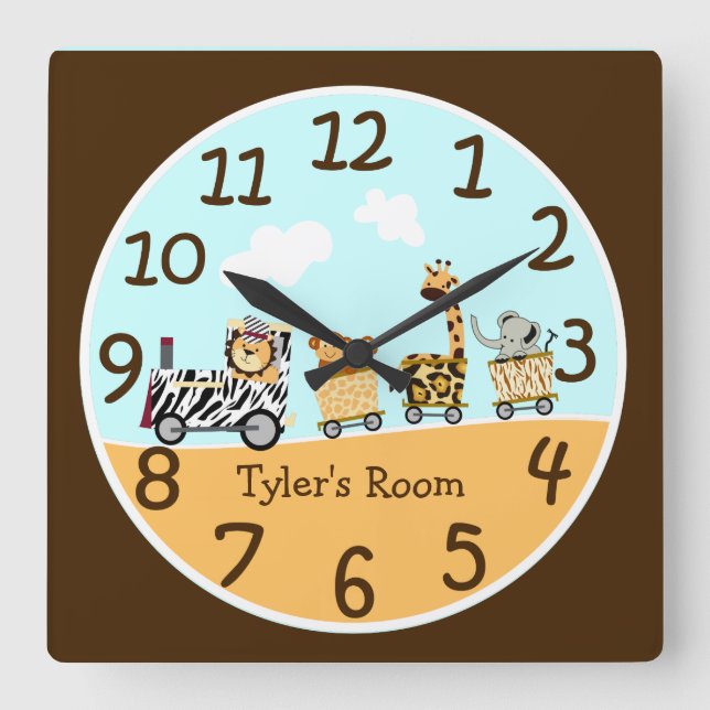 Relógio Quadrado Clock de Bebê do Comboio (Frente)