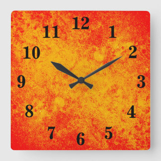 Relógio Quadrado Clock de Parede Acrínica Vermelho Amarelo Laranja