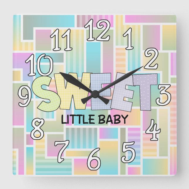 Relógio Quadrado Clock de Parede de Bebê Pastel Sweet (Frente)