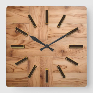 Relógio Quadrado Clock de parede de esculpimento de madeira 3D