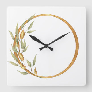 Relógio Quadrado Clock de parede de toque Dourado e folha