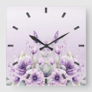 Relógio Quadrado Clock de Parede Floral Puro com Aquarela