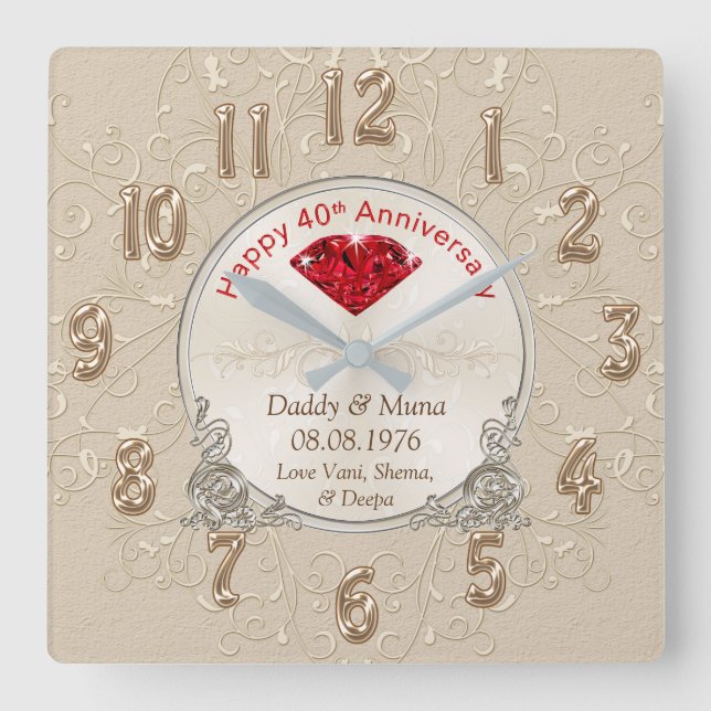 Relógio Quadrado CLOCK de Presente do Aniversário de Casamento do Q (Frente)