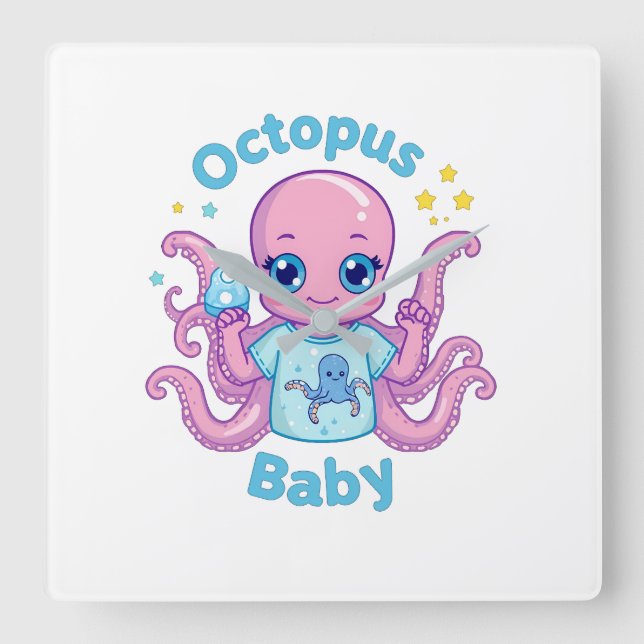 Relógio Quadrado Clock Octopus Baby  (Frente)