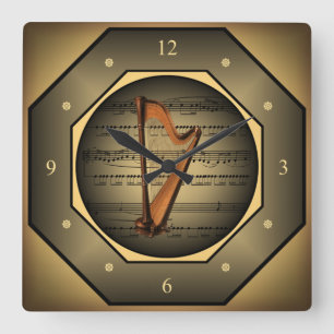 Relógio Quadrado Clock-tagon ~ Harp ~ Sheet Music ~
