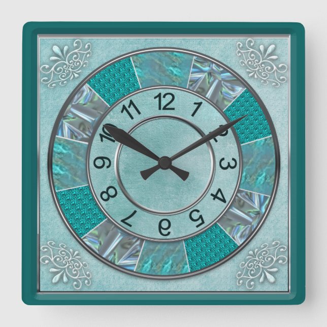 RELÓGIO QUADRADO CLOCK - TEAL - DESIGN - (Frente)