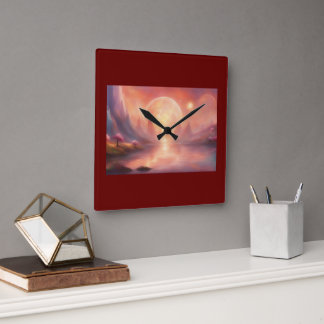 Relógio Quadrado Clock Wall Burgundy cor Abstrato
