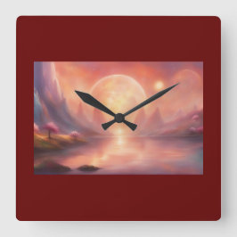 Relógio Quadrado Clock Wall Burgundy cor Abstrato