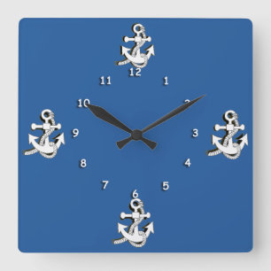 Relógio Quadrado Clock - White Anchors