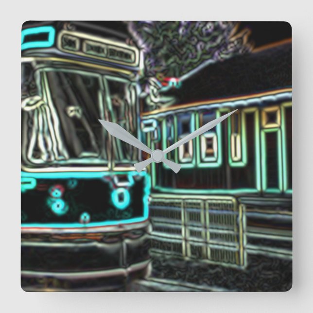 Relógio Quadrado CLRV Neon no nódulo de parede acrílico quadrado de (Frente)