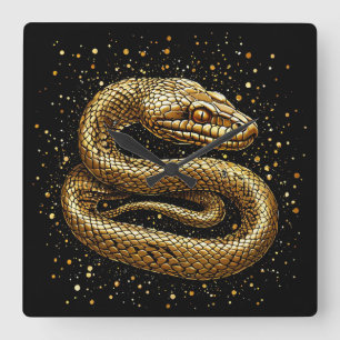 Relógio Quadrado Cobra dourada