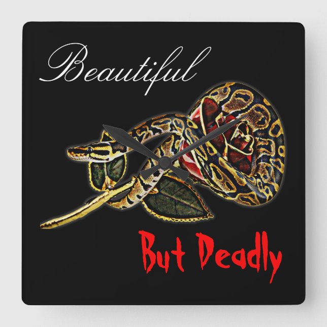 Relógio Quadrado Cobra rosa clock python (Frente)