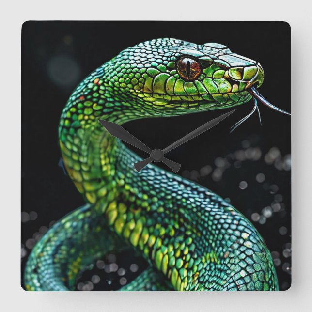 Relógio Quadrado Cobra verde (Frente)