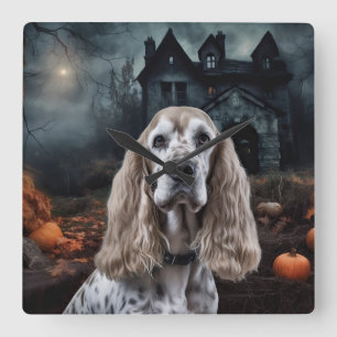 Relógio Quadrado Cocker Spaniel Halloween Scary