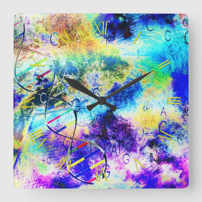 Relógio Quadrado Código de arte do DNA (Frente)