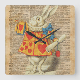 Relógio Quadrado Coelho branco Alice em trabalhos de arte do