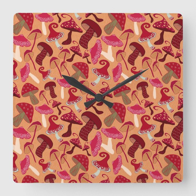 Relógio Quadrado Cogumelos Cujos (Frente)