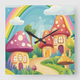 Relógio Quadrado Cogumelos e arco-íris 13