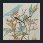 Relógio Quadrado Colagem Aviária I<br><div class="desc">Animais</div>