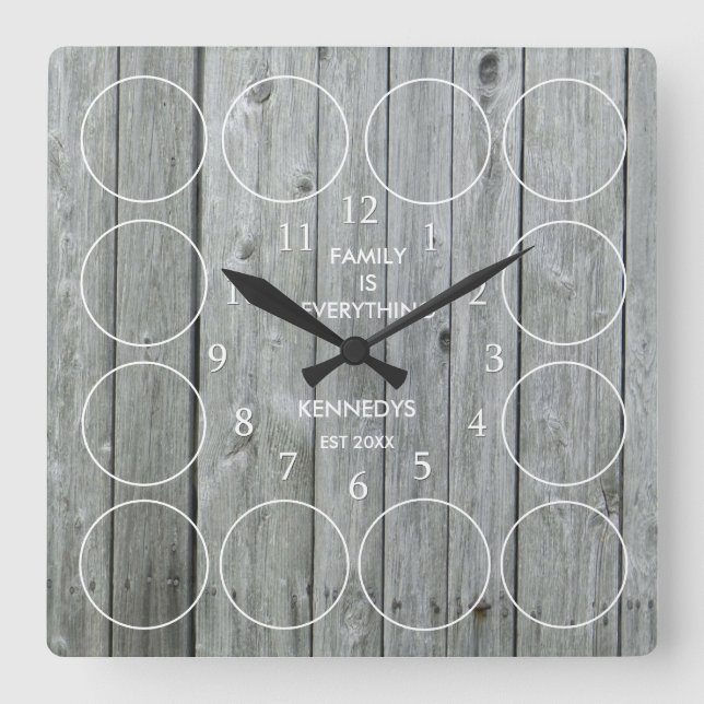 Relógio Quadrado Colagem de Fotografias da Família 12 de Cinzas Per (Frente)