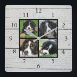 Relógio Quadrado Colagem de fotografias da família do celeiro russo<br><div class="desc">Colagem de fotos da Família Personalizada em madeira de celeiro rústico,  relógio. Adicione suas próprias fotos pessoais para personalizar o relógio. Não é necessário adicionar apenas fotos quadradas,  outros tamanhos também serão ajustados na maioria das vezes. Se precisar de ajuda,  entre em contato comigo.</div>