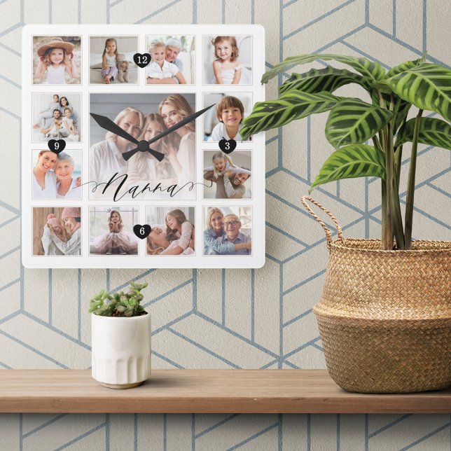 Relógio Quadrado Colagem de Fotografias da Memória da Família Nanna (Criador carregado)