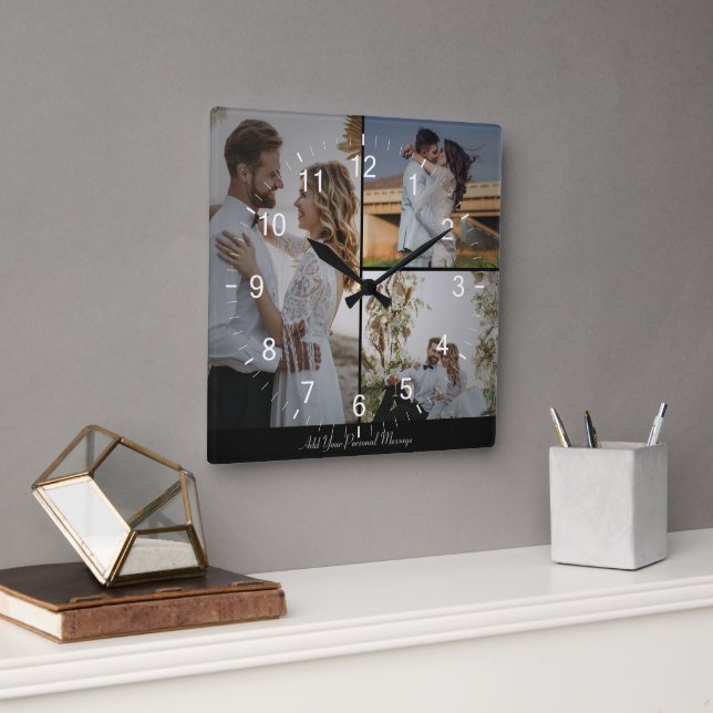 Relógio Quadrado Colagem de Fotografias do Design 3 (Escritório)