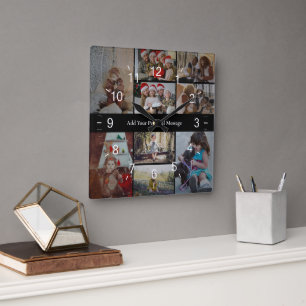 Relógio Quadrado Colagem de Fotografias do Design 9