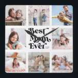 Relógio Quadrado Colagem de Fotografias legal Personalizada da Melh<br><div class="desc">Personalize com o ano estabelecido e mostre à melhor mãe o quanto você a ama com este moderno e legal relógio de oito fotos na parede de colagem com a moda, a tipografia minimalista negra e ousada. Um presente de cozinha único e simples excelente para o Dia de as mães!...</div>