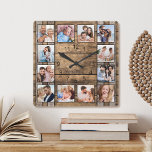 Relógio Quadrado Colagem de Fotografias Personalizada - Cano de Vin<br><div class="desc">Crie facilmente o seu próprio relógio de fundo de barril de madeira rústico personalizado com as suas fotografias personalizadas. Para obter os melhores resultados,  recorte as imagens para o quadrado - com o ponto de foco no centro - antes de carregar.</div>