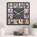 Relógio Quadrado Colagem de Fotografias Personalizada de Madeira Ne<br><div class="desc">Crie facilmente o seu próprio relógio de estilo elegante de prancha negra,  personalizado,  com fotos personalizadas. Para obter os melhores resultados,  recorte as imagens para o quadrado - com o ponto de foco no centro - antes de carregar.</div>