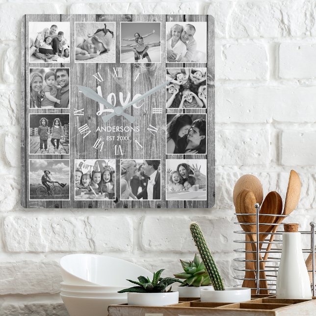 Relógio Quadrado Colagem de Fotografias Personalizada Farmhouse Rus (Criador carregado)