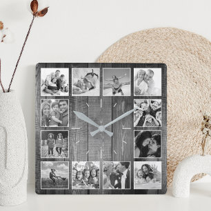 Relógio Quadrado Colagem de Fotografias Personalizada Farmhouse Rus
