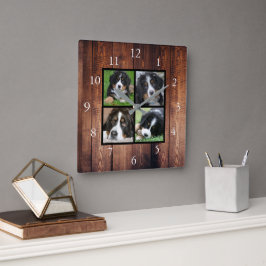 Relógio Quadrado Colagem de fotografias personalizadas da família r