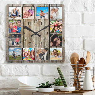 Relógio Quadrado Colagem de Fotografias Russas da Família Moderna