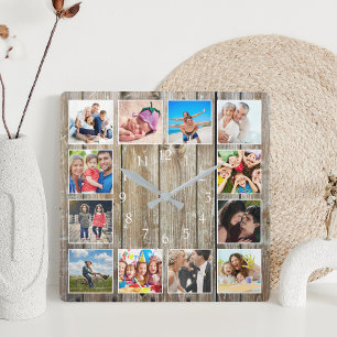 Relógio Quadrado Colagem de Fotografias Russas da Família Moderna