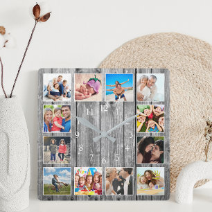Relógio Quadrado Colagem de Fotografias Russas da Família Moderna